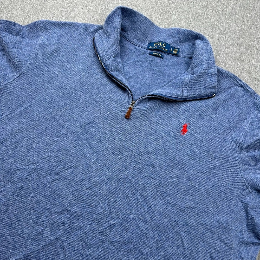 Polo Ralph Lauren Estate Rib 1/4 Zip Sweater Mens Large Blue Long Sleeve